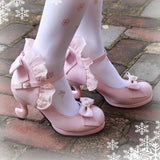 Bowknot Strappy Ruffle PU Sweet Lolita Shoes 5 Colors - Pink - 1