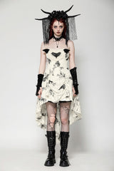 Black/White Butterfly Embroidered Lace-Up Women's Gothic High/Low Honeymoon Dress - Product - 5
