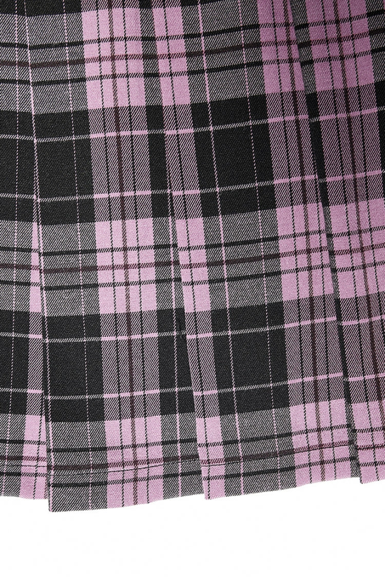 Pink Plaid Striped Print Women's Punk Mini Skirt - Product - 6