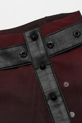 Black/Red Rivet Split Women's Gothic Skirt with Belt - Product - 7