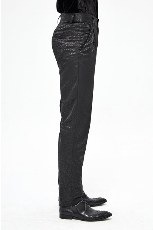 Black Basic Jacquard Diagonal Pocket Three Dimensional Webbing Gothic Mens Pants - Product - 3