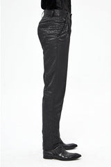Black Basic Jacquard Diagonal Pocket Three Dimensional Webbing Gothic Mens Pants - Product - 3
