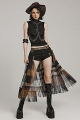 Ruffle Mesh Buckle Women's Steampunk Long Overskirt 3 Colors - Product - 20