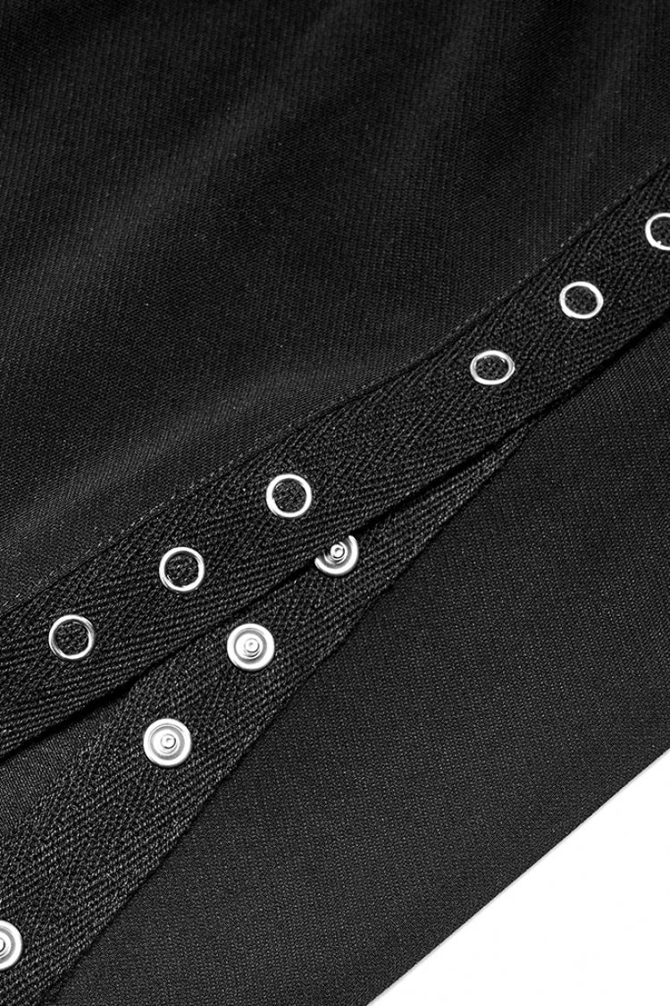 Black Slim Women's Metal Button Side Slit Maxi Slip Punk Dress - Product - 7