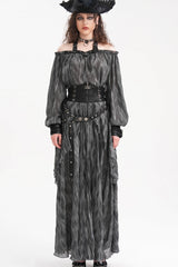 Grey Buckle-up Halterneck Long Sleeves Women's Gothic Blouse - Product - 9