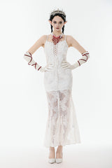 White Sleeveless Lace Lace-Up Women's Gothic Slip Dress Mermaid Wedding Dress - White - 1