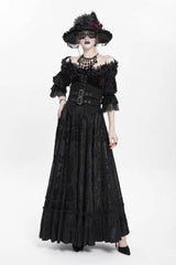 Black Jacquard Embroidery Buckle Tassels Women's Gothic Long Skirt - Black - 1
