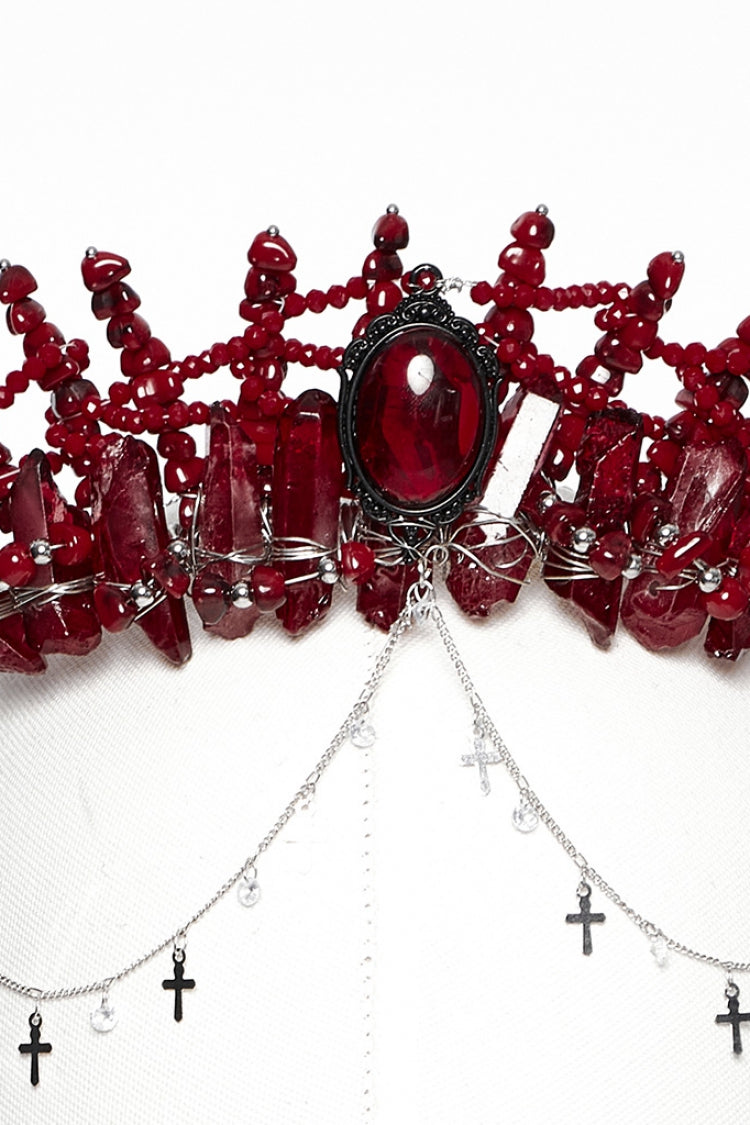 Red Irregular Women's Gothic Crystal Cross Headwear - Product - 4