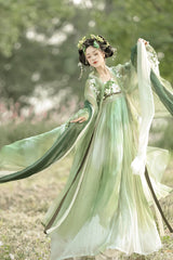 Green [Qingyao] Butterfly Flowers Embroidery Sweet Chinese Style Hanfu Dress Full Set - Product - 3