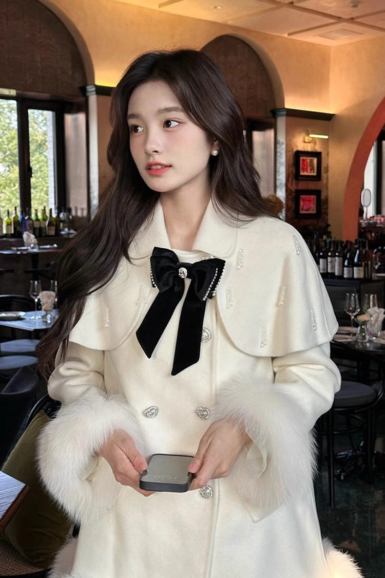 White Long Sleeves Bowknot Sweet Elegant Princess Lolita Cloak Coat - Product - 5