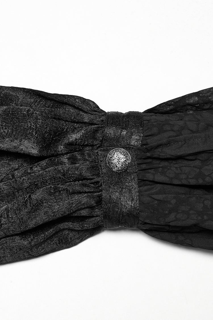 Black Stand Collar Long Puff Sleeves Jacquard Ruffle Embroidery Men's Gothic Blouse - Product - 7