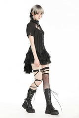 Black Multi-Layered Lace Women's Gothic Puffy Skirt with Detachable Swallow Tail - Product - 10