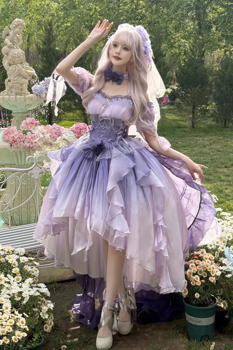 Purple Bowknot Irregular Sweet Princess Lolita Jsk Dress - Purple - 1