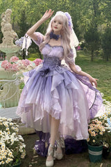 Purple Bowknot Irregular Sweet Princess Lolita Jsk Dress - Purple - 1