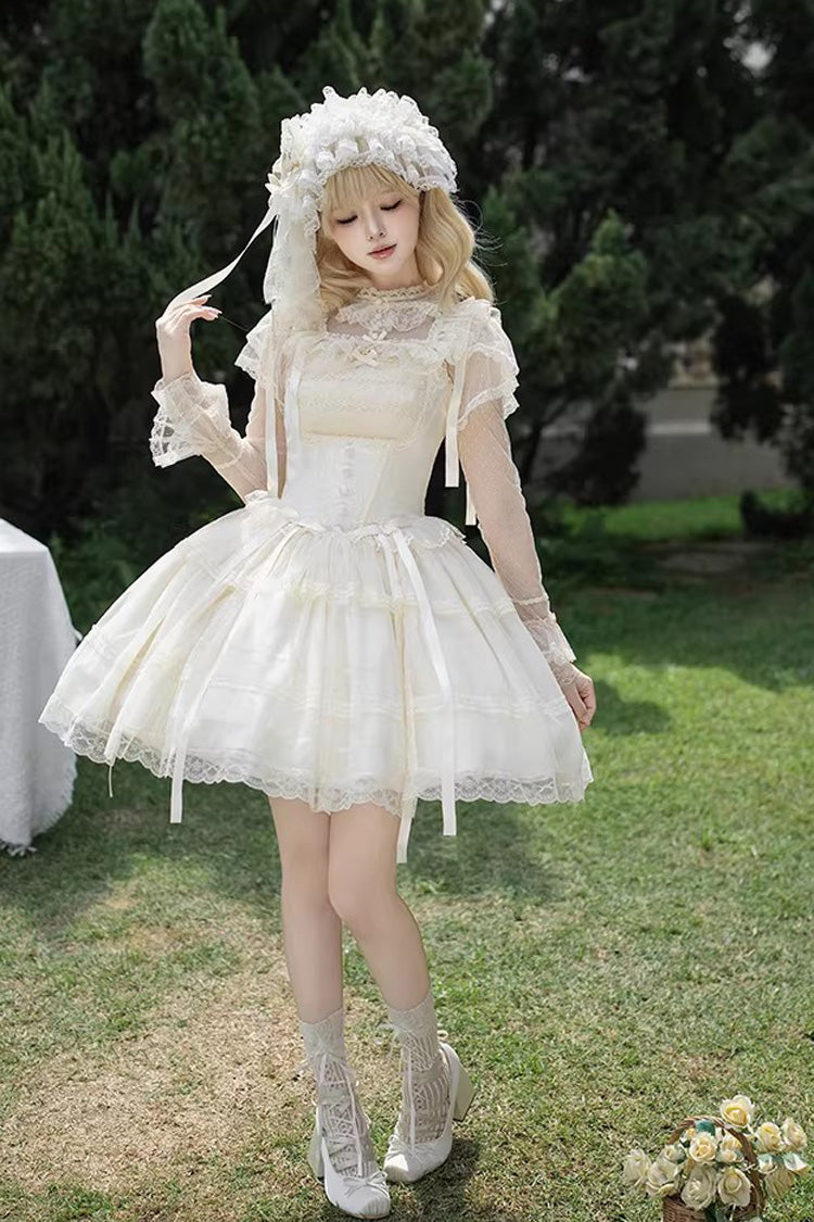 Ivory [Letters and Poems · Confession Poem] Square Collar Sleeveless Ruffled Bow Lace Fishbone Sweet Lolita Jsk Dress 2 Versions - Product - 11