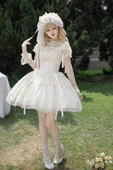 Ivory [Letters and Poems · Confession Poem] Square Collar Sleeveless Ruffled Bow Lace Fishbone Sweet Lolita Jsk Dress 2 Versions - Product - 11