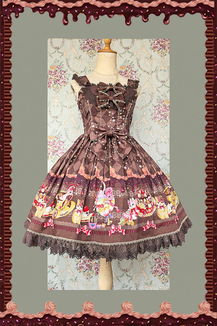 [Cream Meow] Sleeveless Print Bowknot Lace Sweet Lolita Jsk Dress 3 Colors - Product - 9