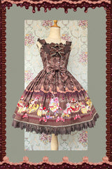 [Cream Meow] Sleeveless Print Bowknot Lace Sweet Lolita Jsk Dress 3 Colors - Product - 9