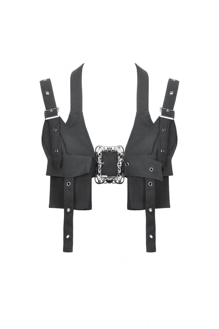 Black Halterneck Buckled Women's Punk Utility Vest - Product - 3