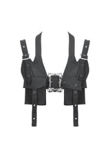 Black Halterneck Buckled Women's Punk Utility Vest - Product - 3