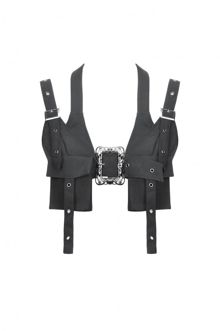 Black Halterneck Buckled Women's Punk Utility Vest - Product - 3