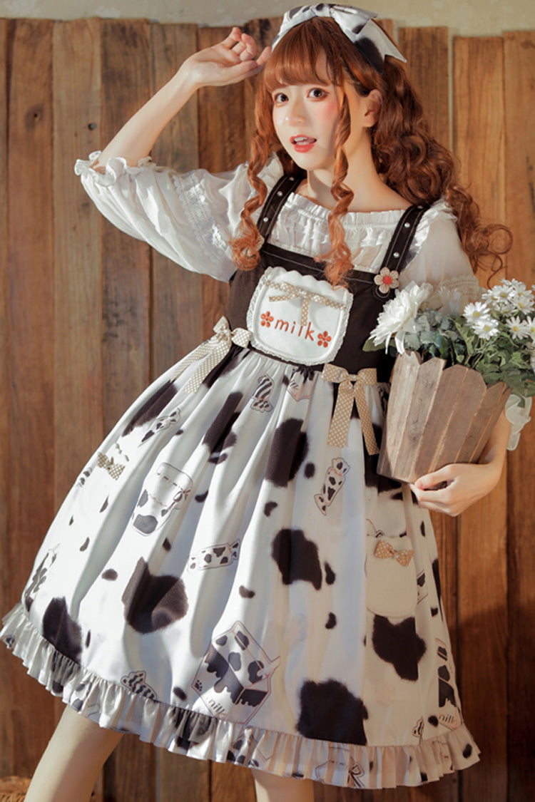 Multi-Color Ruffled Stitching Cow Milk Candy Print Sweet Lolita JSK Dress - Product - 2
