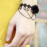 Black Retro Fashion Personality Female Lace Flower Tassel Gothic Lolita Bracelet - Black - 1
