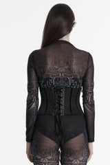 Black Faux Leather Lace-Up Mesh Women's Punk Underbust Corset - Product - 3
