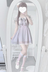 Purple Short Sleeves Ruffle Bowknot Lace Jirai Kei Japanese Dress - Product - 7