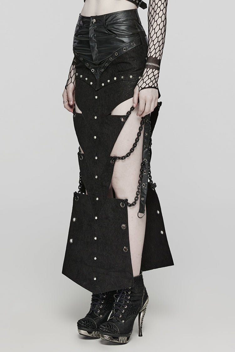 Black Inverted Triangle Hollow Metal Chain Women's Steampunk Skirt - Product - 2
