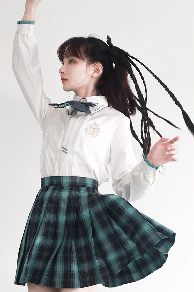 Blue/Green Plaid Print Sweet Japanese School Pleated Skirt - Product - 5