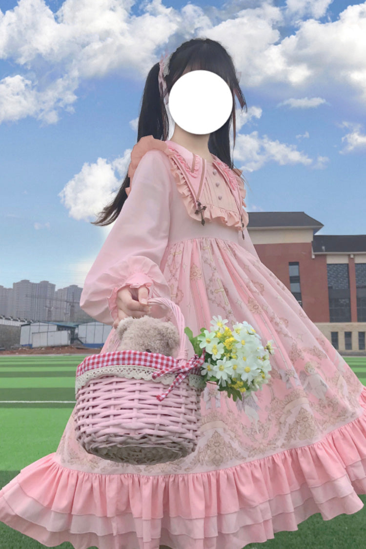 [Angel's Redemption] Long Sleeves Angel Print Ruffle Bowknot Sweet Lolita Dress 3 Colors - Product - 15