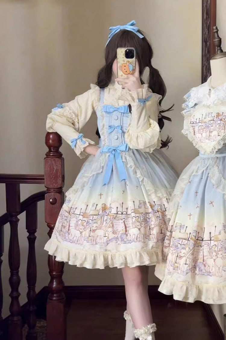 [Angel Lamb] Sleeveless Printed Ruffled Bow Sweet Lolita Jsk Dress 3 Colors - Product - 7