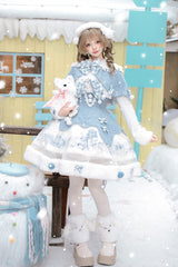 Light Blue [Rolling Snowballs] Printed Bow Sweet Lolita Jsk Dress Set - Product - 6