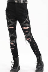 Black Chain Mesh Ripped Women's Punk Pants - Product - 6