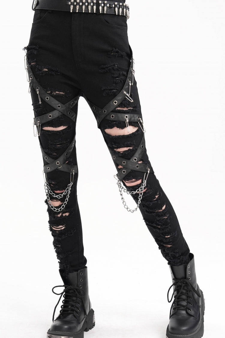 Black Chain Mesh Ripped Women's Punk Pants - Product - 6