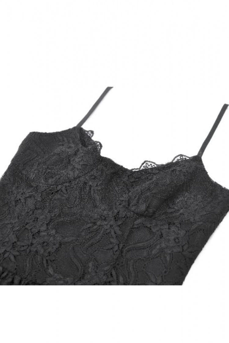 ブラック レディース ゴシック ヴィンテージ レース ティアード フリル High-Low キャミワンピース 商品画像