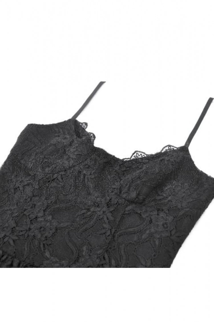 Black Women's Gothic Vintage Lace Multi-Layered Ruffled High-Low Slip Dress - Product - 11