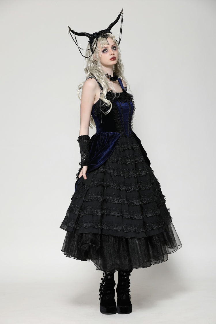 Black/Blue Sleeveless Multi-Layered Ruffled Lace Women's Lolita Gothic Slip Dress Wedding Dress - Product - 6