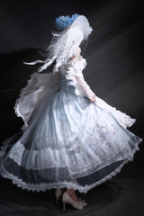 Blue [Snow Lily] Print Ruffle Hanayome Embroidery Bowknot Lace-Up Sweet Elegant Princess Lolita Skirt Set - Product - 12