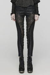 Black Print Stitching Lace Lace-Up Slim Women's Gothic Leggings - Black - 1