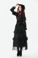 Black Sheer Stand Collar Ruffled Long Lantern Sleeves Women's Gothic Blouse - Product - 10