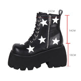 Black Five-pointed Star Print Zipper Punk Lolita Ankle Boots - Product - 4