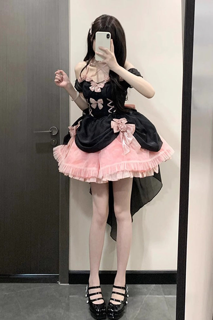 Black/Pink Multi-layer Hanayome Bowknot Fishbone Elegant Princess Sweet Lolita Jsk Dress - Product - 7