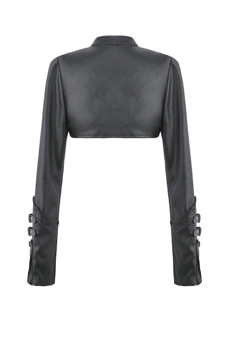 Black PU Leather Long Sleeves Buckled Strap Zippered Women's Punk Shrug - Product - 14