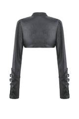 Black PU Leather Long Sleeves Buckled Strap Zippered Women's Punk Shrug - Product - 14