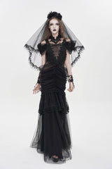 Black Off Shoulder Ruffled Cut-Out Lace Pleated Women's Gothic Dress - Product - 2