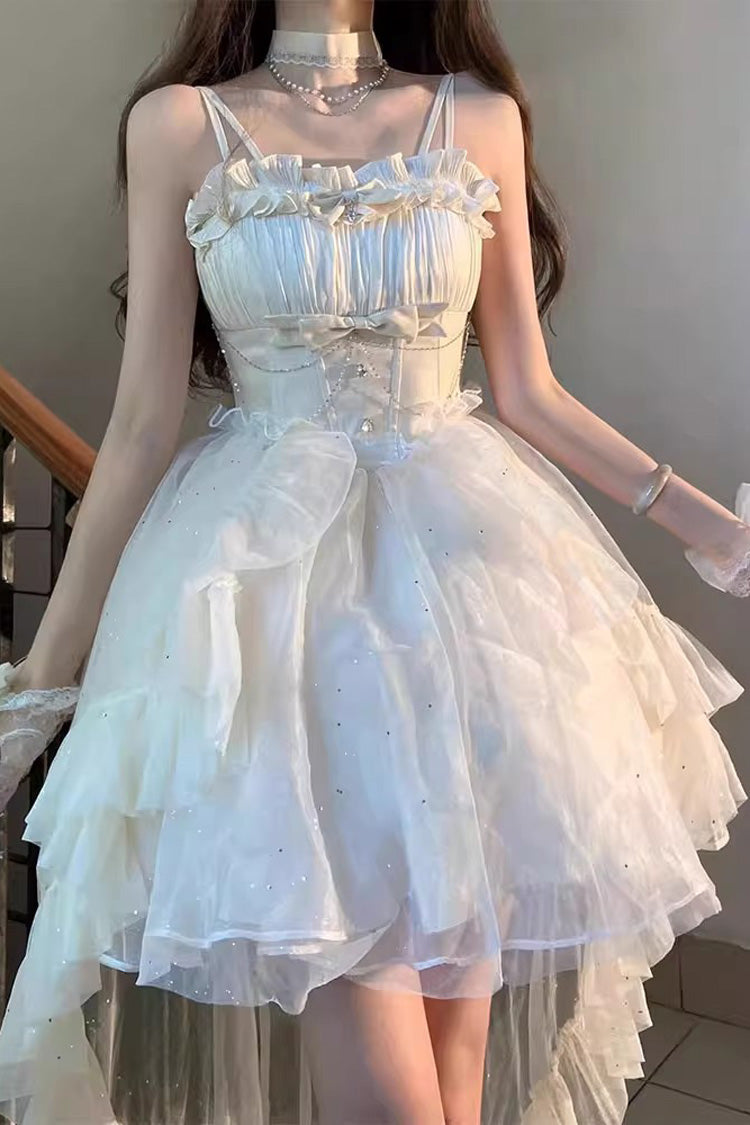 Apricot Shining Bowknot Irregular Sweet Princess Gorgeous Lolita Jsk Dress (Include Train) - Product - 2
