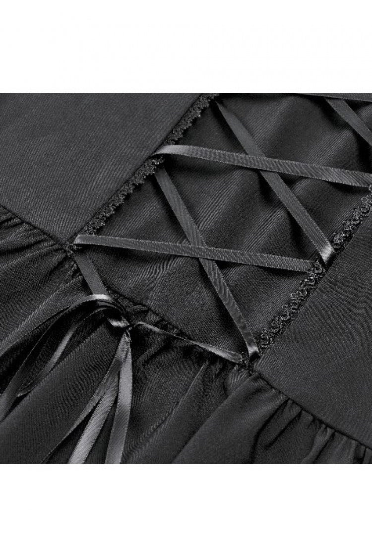 Black Cut-Out Multi-Layered Ruffled Long Trumpet Sleeves Sheer Mesh Splice Lace Lace-Up Women's Gothic Dress - Product - 13