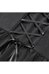 Black Cut-Out Multi-Layered Ruffled Long Trumpet Sleeves Sheer Mesh Splice Lace Lace-Up Women's Gothic Dress - Product - 13